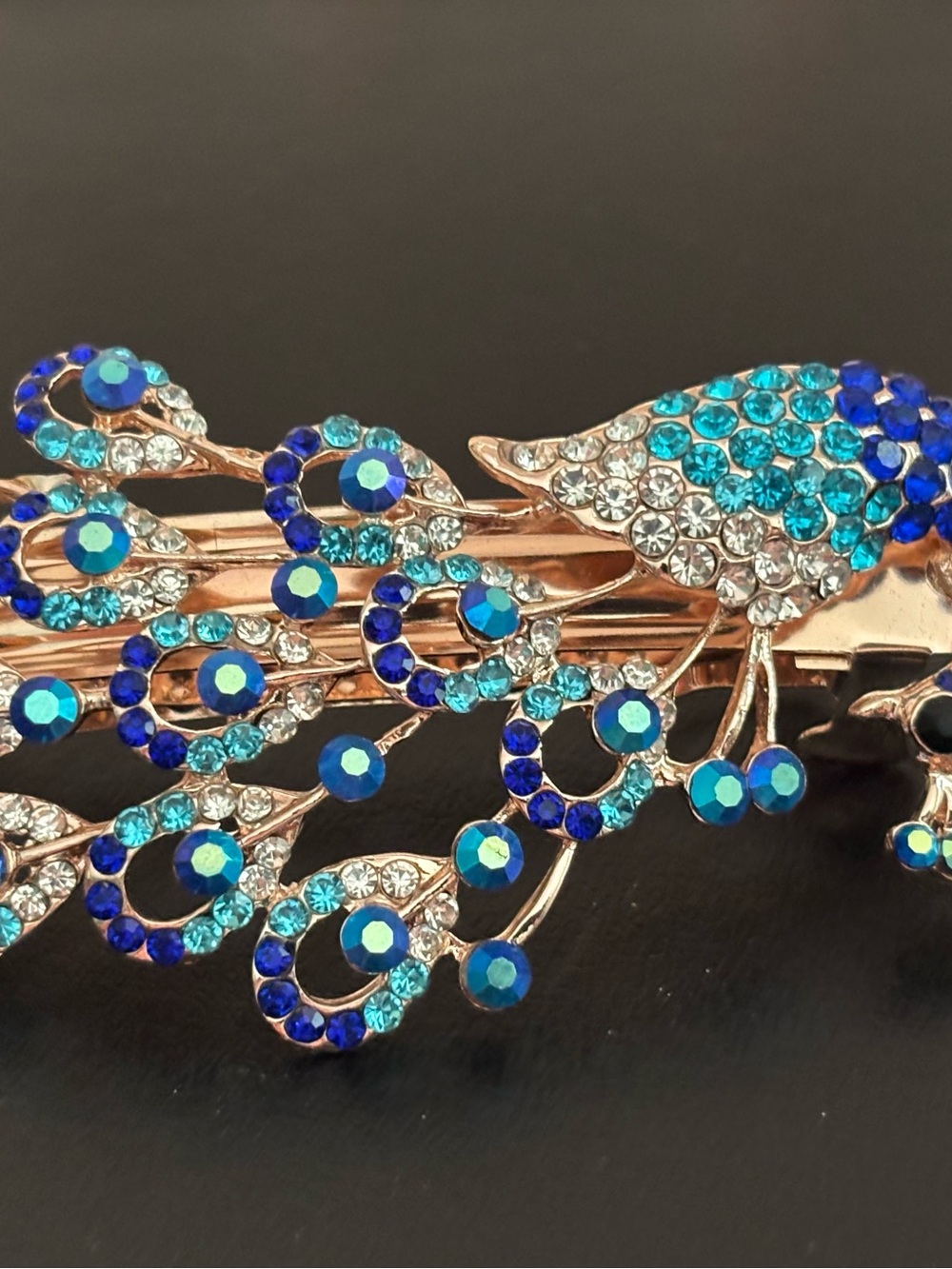 Peacock Crystal Hair Clip in Teal & Sapphire